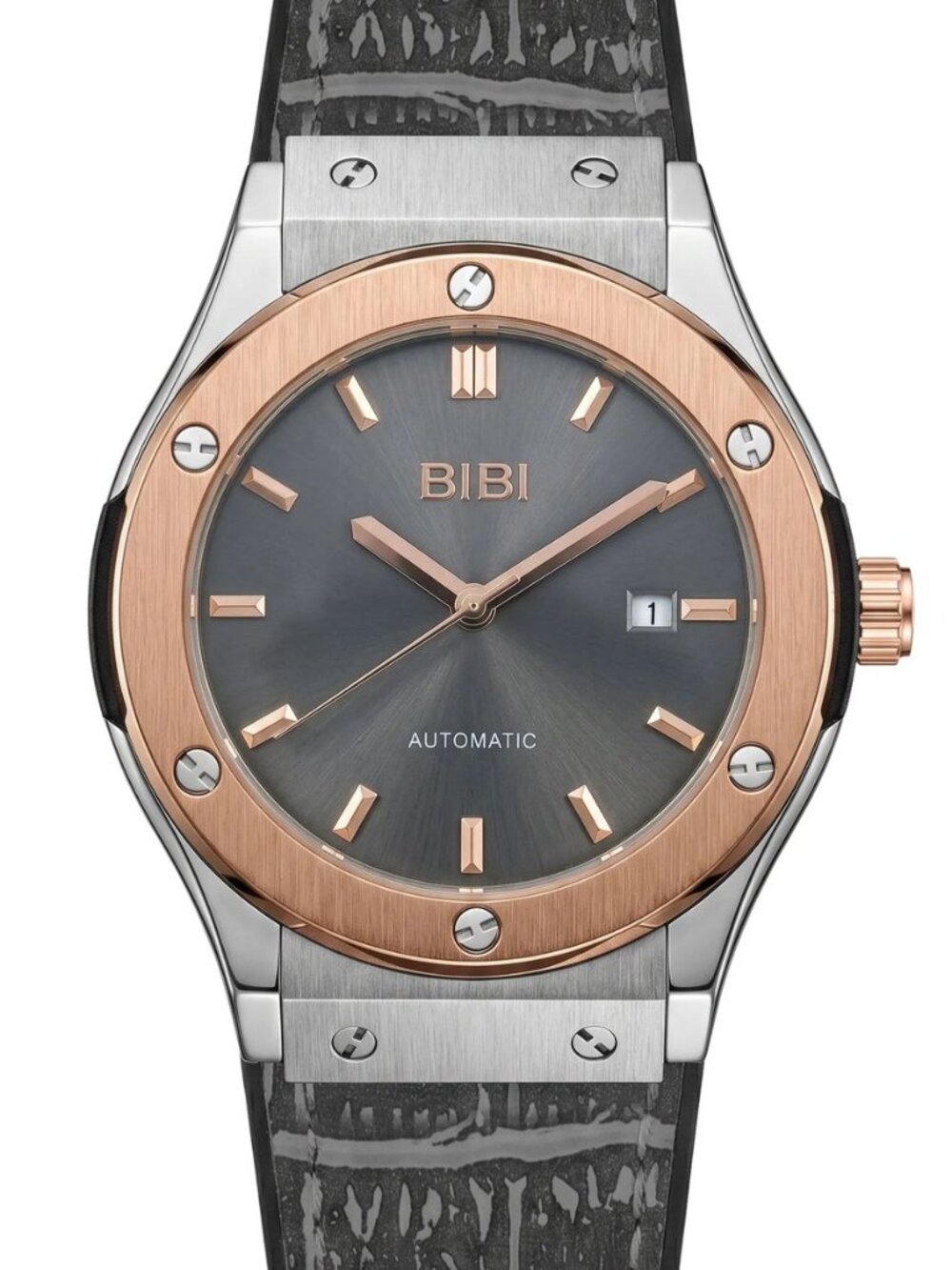 BiBi-B1119 Two-tone rose gold case, grey dial, grey silicone band